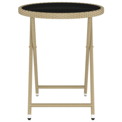 5-Delige Bistroset Poly Rattan En Gehard Glas Beige Met voetensteun