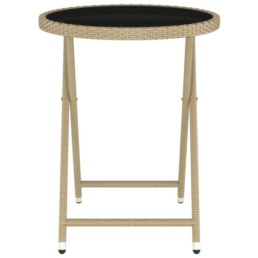 5-Delige Bistroset Poly Rattan En Gehard Glas Beige Met voetensteun