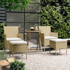 5-Delige Bistroset Poly Rattan En Gehard Glas Beige Met voetensteun