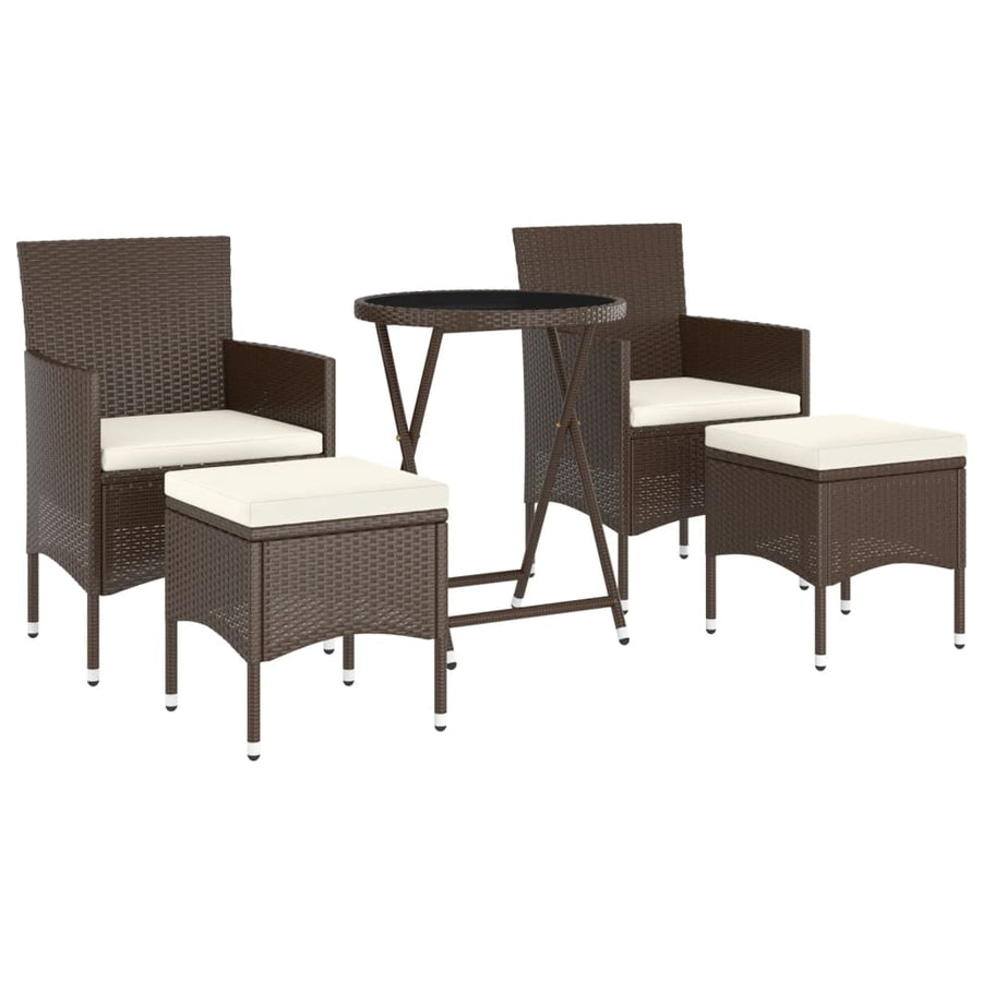 5-Delige Bistroset Poly Rattan En Gehard Glas Bruin Met voetensteun