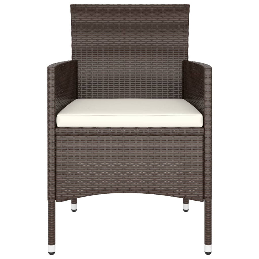 5-Delige Bistroset Poly Rattan En Gehard Glas Bruin Met voetensteun