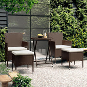 Bistroset poly rattan gehard glas bruin 5-delig