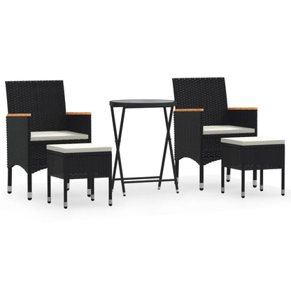 5-Delige Bistroset Poly Rattan En Gehard Glas Zwart en bruin Met voetensteun