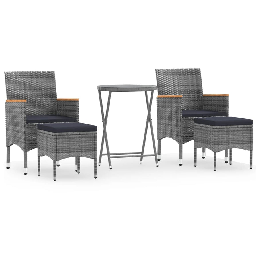 5-Delige Bistroset Poly Rattan En Gehard Glas Grijs en bruin Met voetensteun