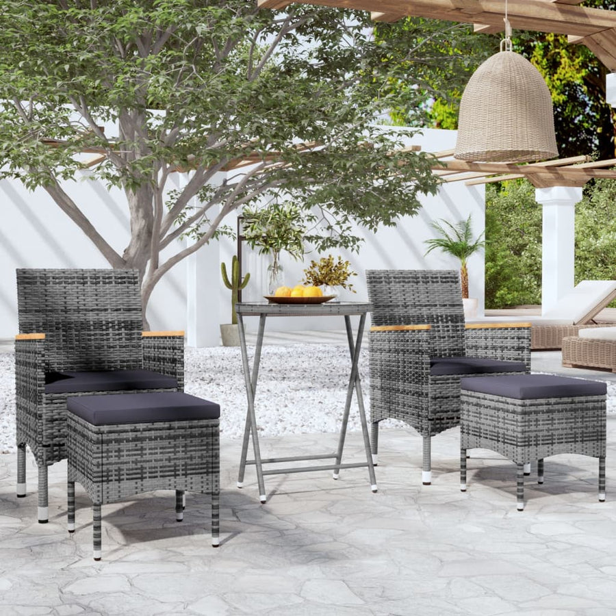5-Delige Bistroset Poly Rattan En Gehard Glas Grijs en bruin Met voetensteun