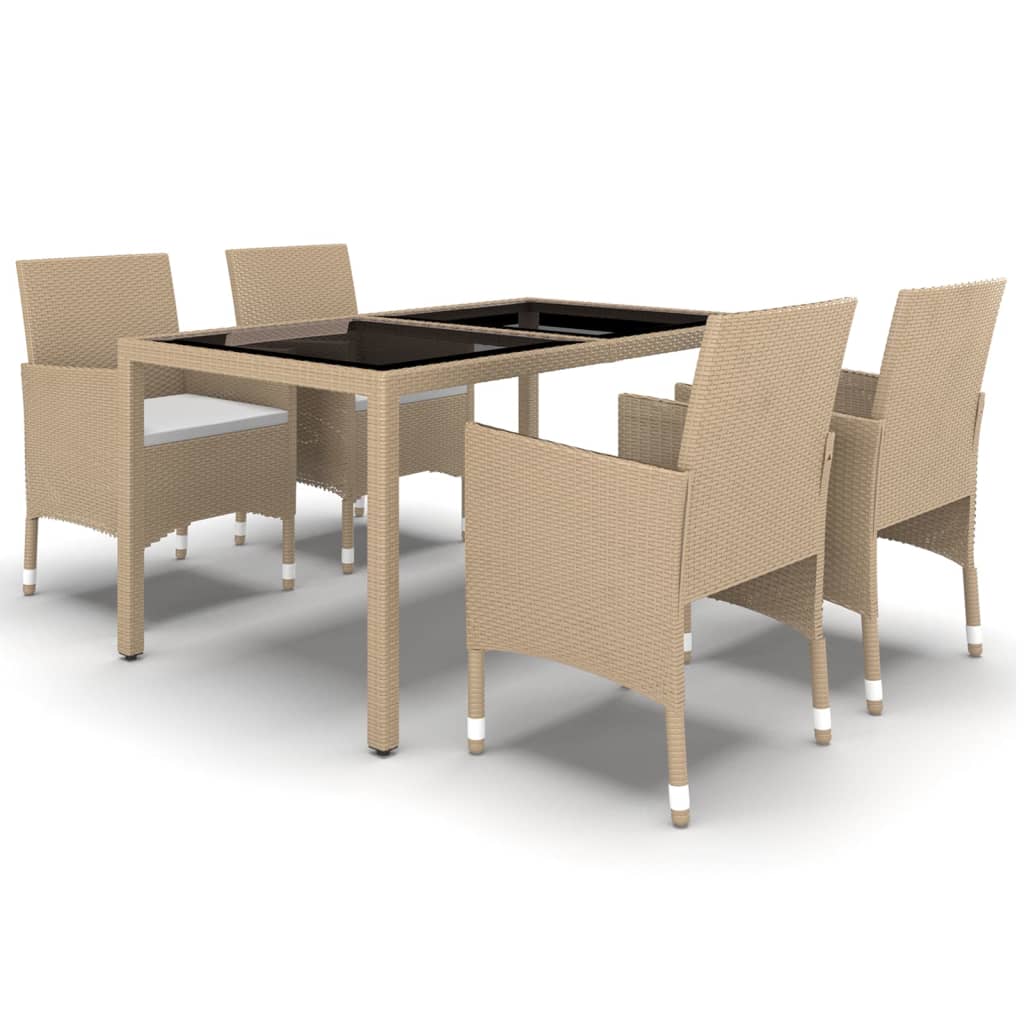 5-Delige Tuinset Poly Rattan En Gehard Glas Beige