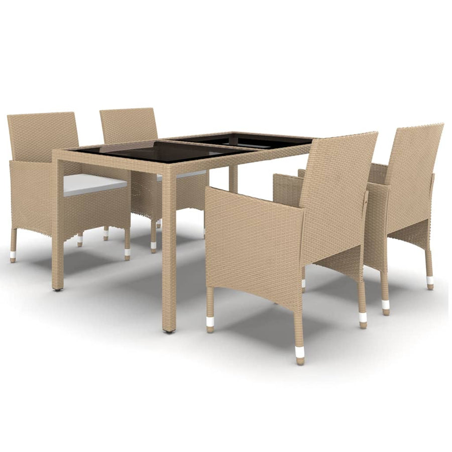 5-Delige Tuinset Poly Rattan En Gehard Glas Beige