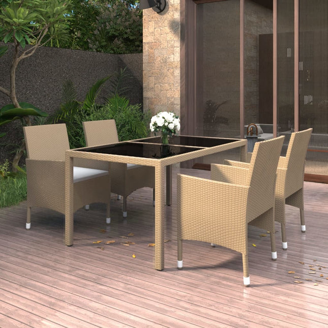 5-Delige Tuinset Poly Rattan En Gehard Glas Beige