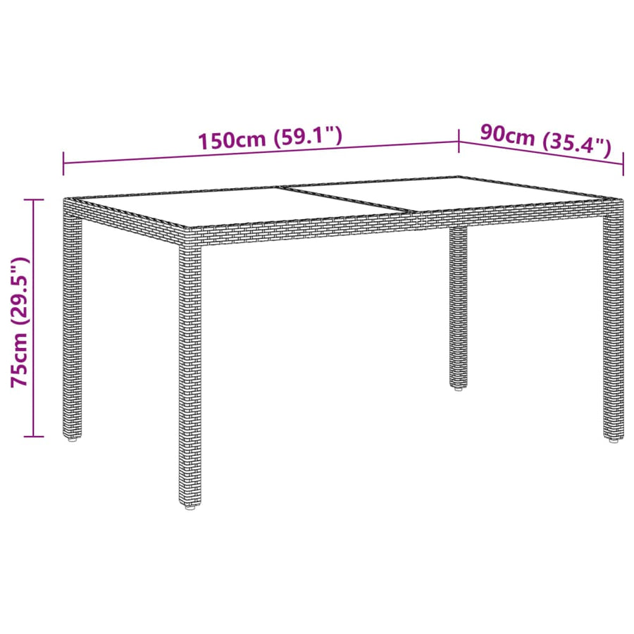 7-Delige Tuinset Poly Rattan En Gehard Glas Beige