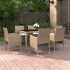 7-Delige Tuinset Poly Rattan En Gehard Glas Beige