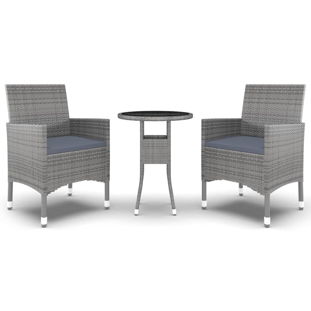 3-Delige Tuinset Poly Rattan Grijs