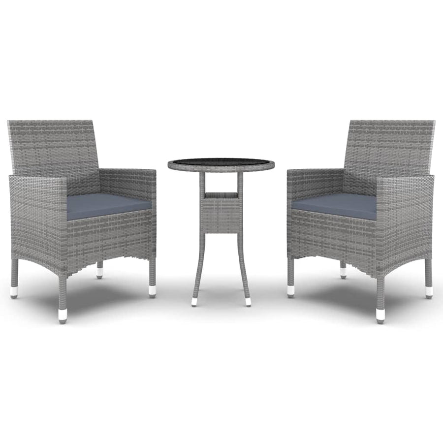3-Delige Tuinset Poly Rattan Grijs