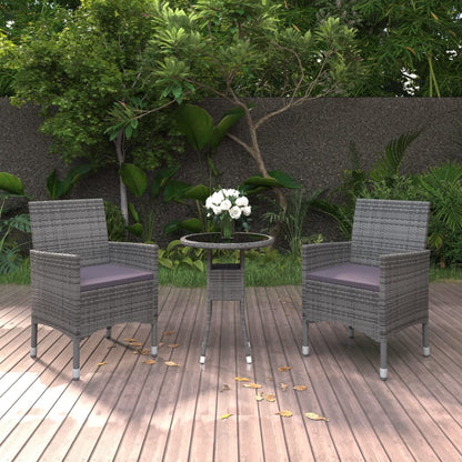 3-Delige Tuinset Poly Rattan Grijs