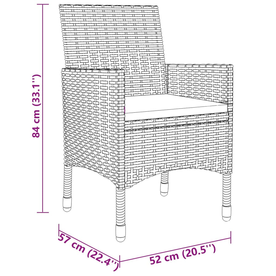 3-Delige Tuinset Poly Rattan Zwart