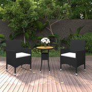 Tuinset 3-delig poly rattan zwart acaciahout