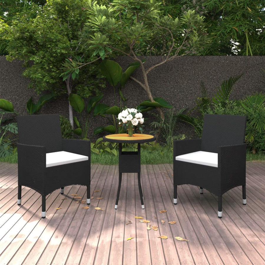 3-Delige Tuinset Poly Rattan Zwart