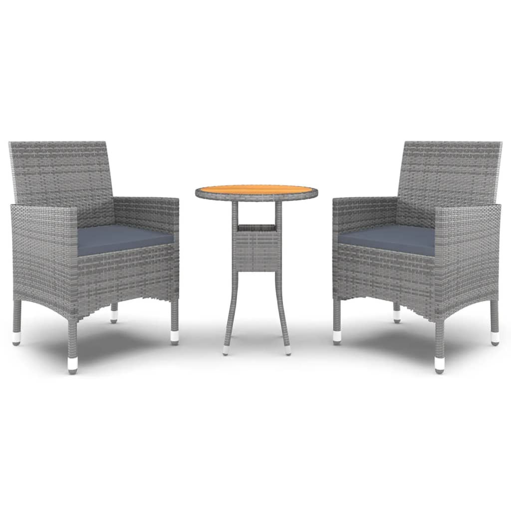 3-Delige Tuinset Poly Rattan Grijs