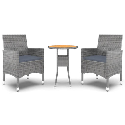 3-Delige Tuinset Poly Rattan Grijs
