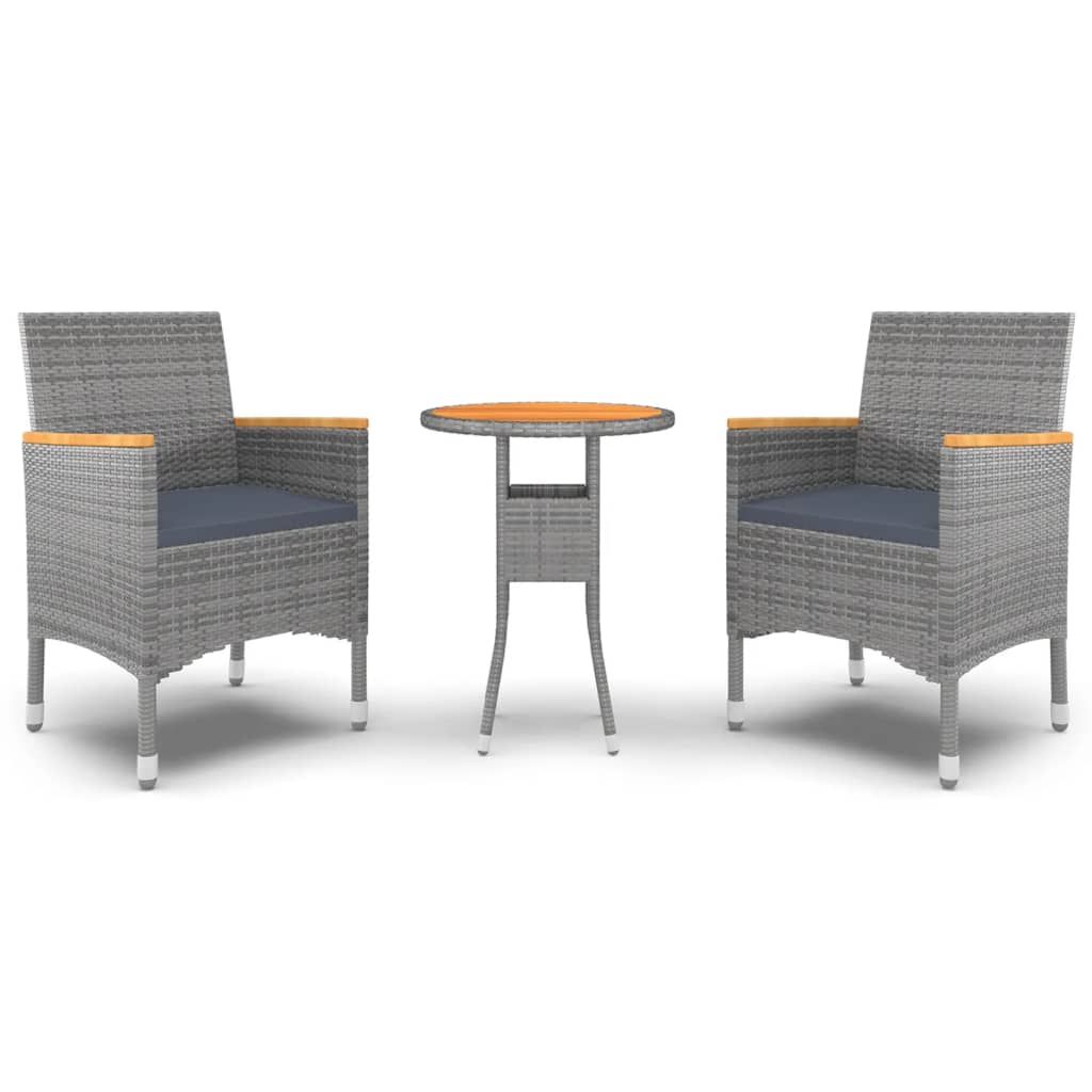 3-Delige Tuinset Poly Rattan Grijs