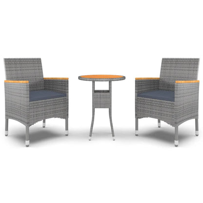3-Delige Tuinset Poly Rattan Grijs