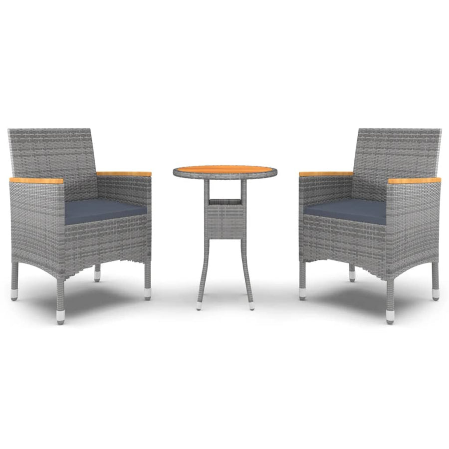 3-Delige Tuinset Poly Rattan Grijs