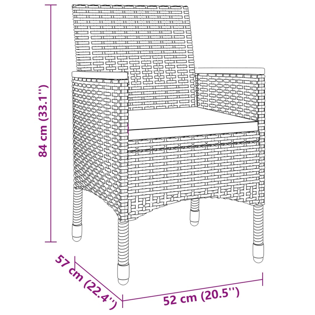 3-Delige Tuinset Poly Rattan Grijs