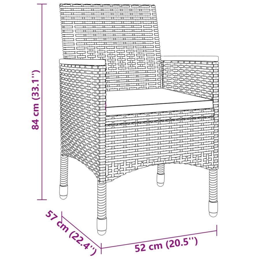 3-Delige Tuinset Poly Rattan Grijs