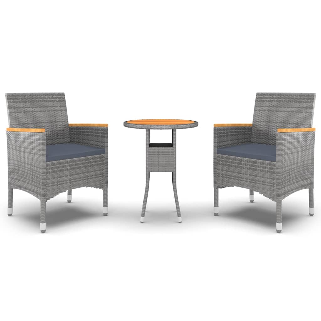 3-Delige Tuinset Poly Rattan Grijs