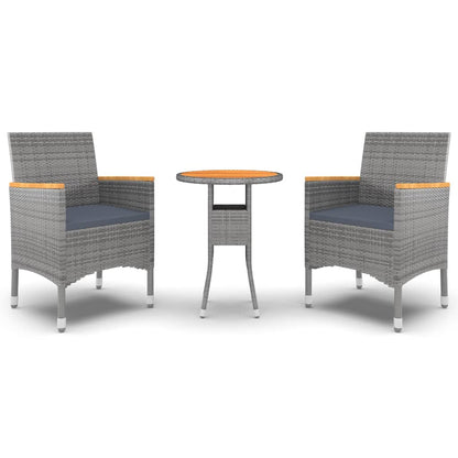 3-Delige Tuinset Poly Rattan Grijs