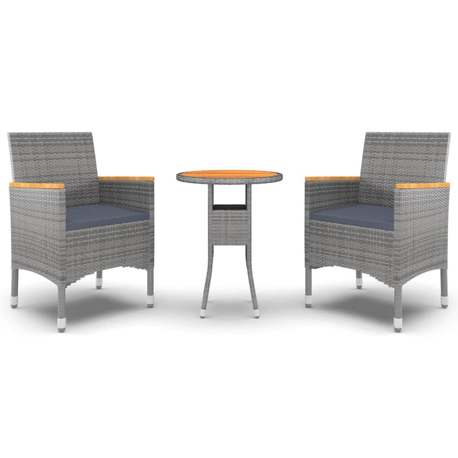 3-Delige Tuinset Poly Rattan Grijs