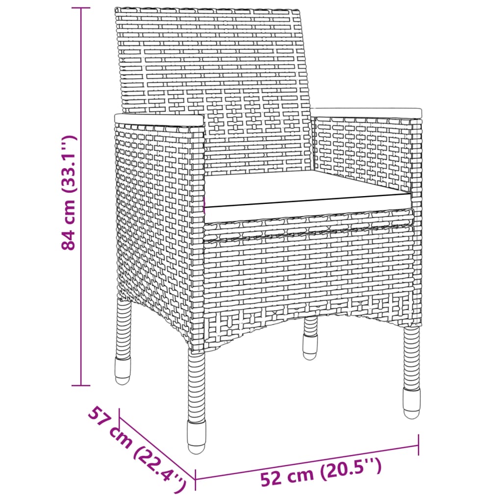 3-Delige Tuinset Poly Rattan Grijs