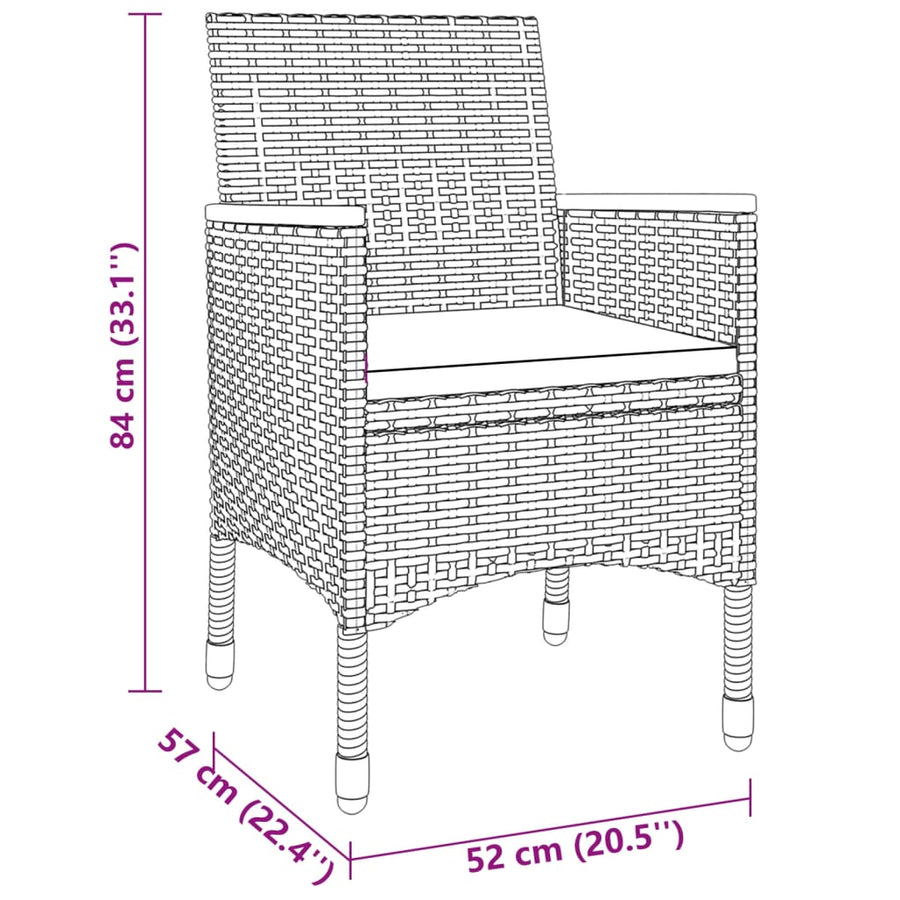 3-Delige Tuinset Poly Rattan Grijs