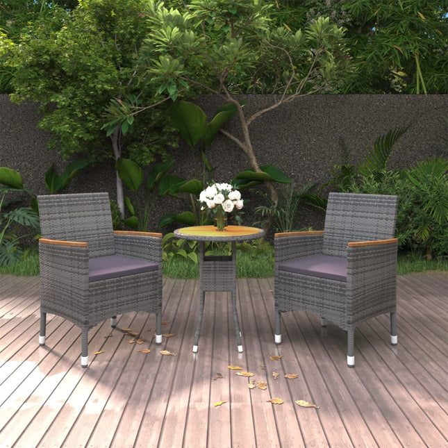 3-Delige Tuinset Poly Rattan Grijs