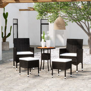 Loungeset 5-delig poly rattan zwart acaciahout