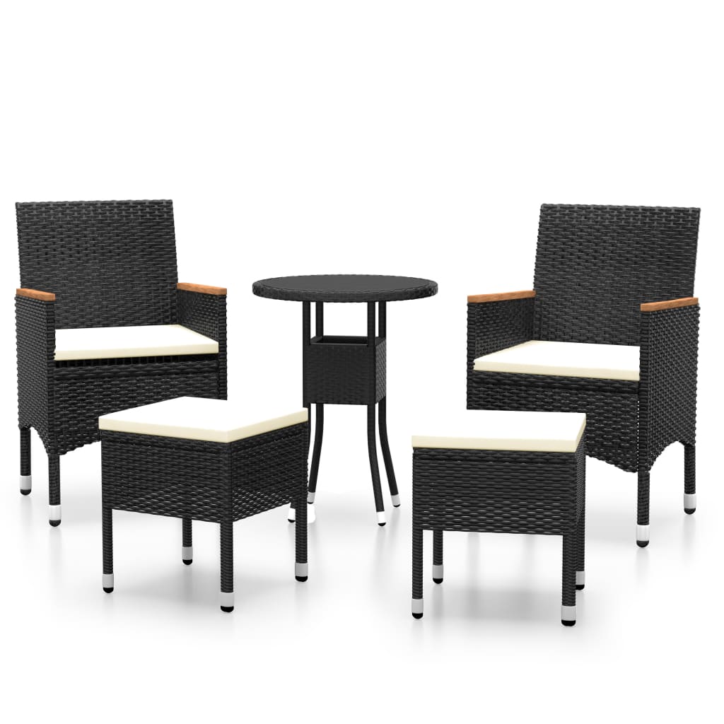 5-Delige Loungeset Poly Rattan Zwart