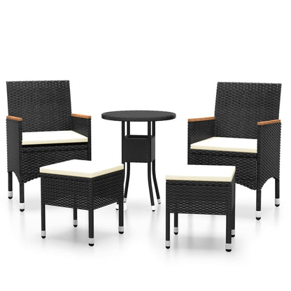 5-Delige Loungeset Poly Rattan Zwart