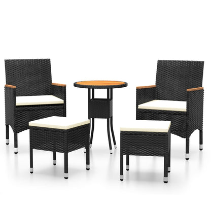 5-Delige Loungeset Poly Rattan Zwart