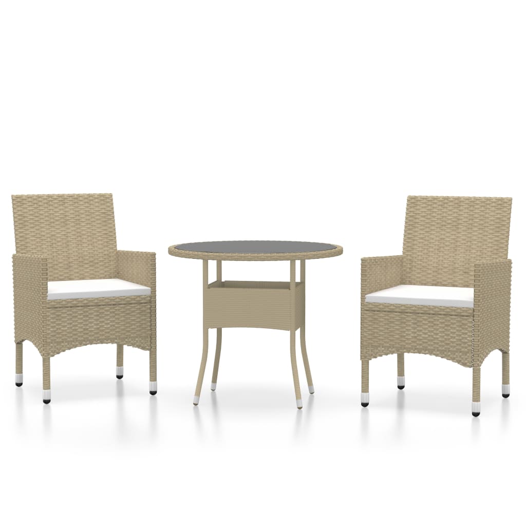 3-Delige Tuinset Poly Rattan Beige