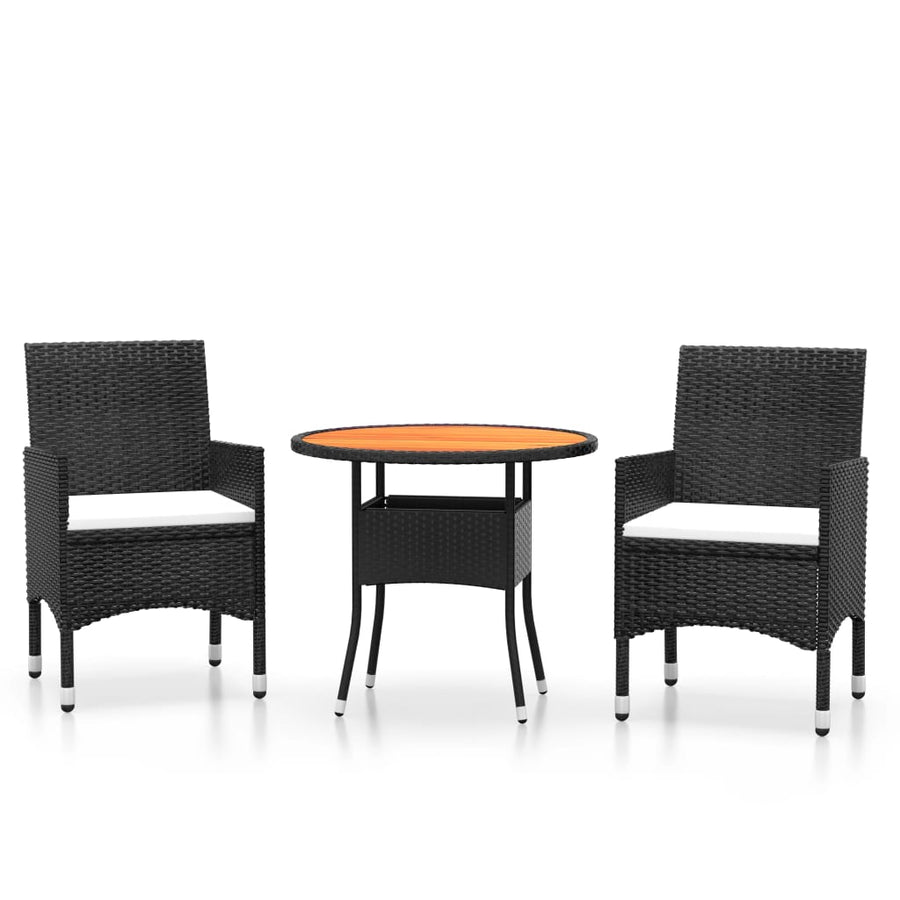 3-Delige Tuinset Poly Rattan Zwart