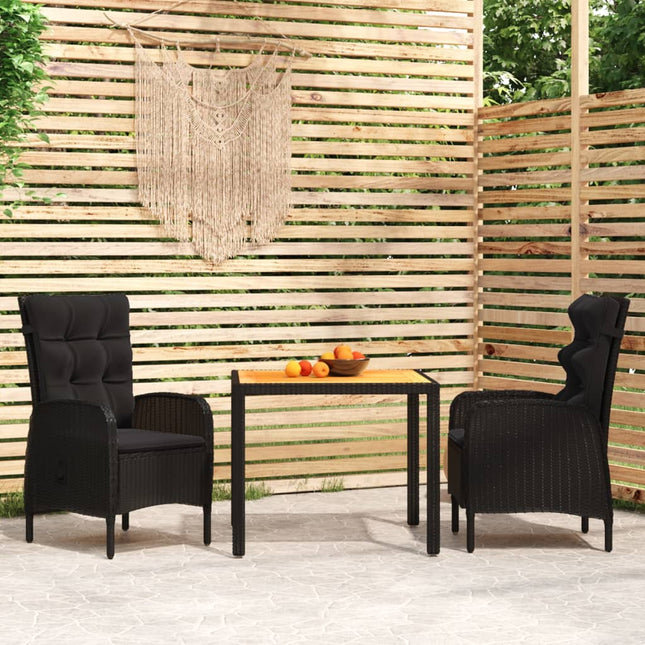 3-Delige Tuinset Poly Rattan Zwart 90 cm tafellengte Zwart en bruin