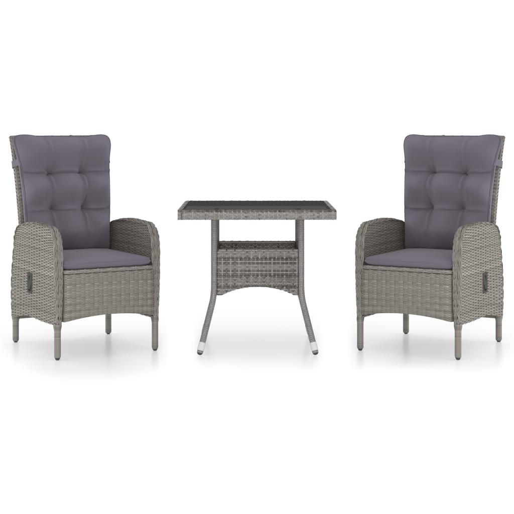 -Delige Tuinset Poly Rattan En Glas 3 Grijs