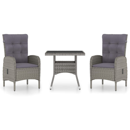 -Delige Tuinset Poly Rattan En Glas 3 Grijs