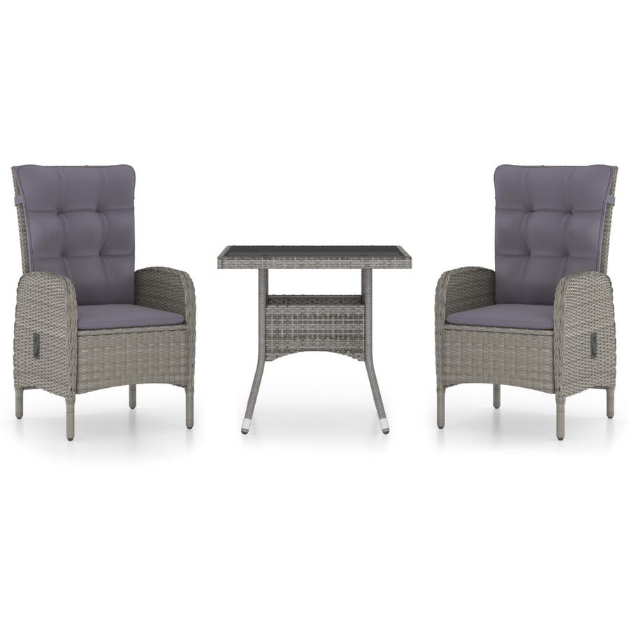 -Delige Tuinset Poly Rattan En Glas 3 Grijs