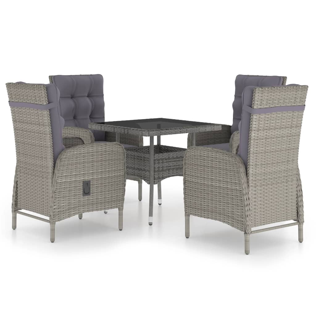 -Delige Tuinset Poly Rattan En Glas 5 Grijs