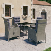 Tuinset 5-delig poly rattan glas grijs