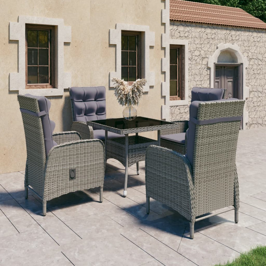 -Delige Tuinset Poly Rattan En Glas 5 Grijs