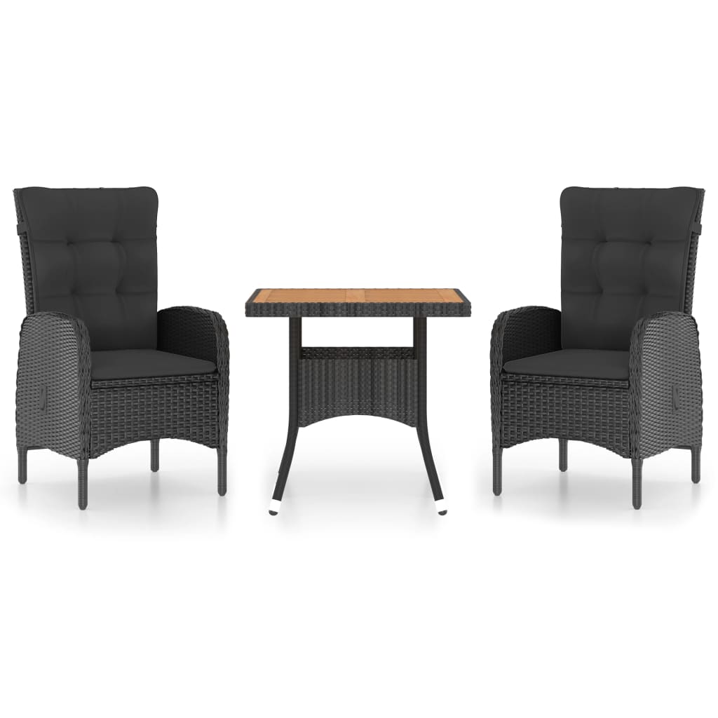 -Delige Tuinset Poly Rattan En Acaciahout 3 Zwart en bruin