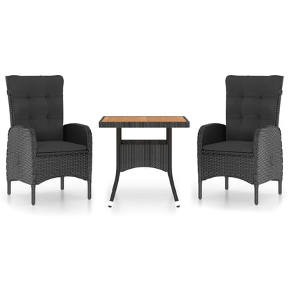 -Delige Tuinset Poly Rattan En Acaciahout 3 Zwart en bruin