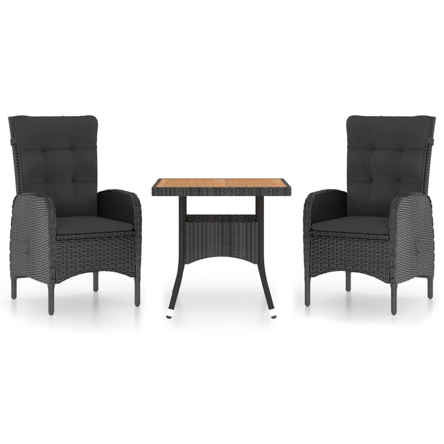 -Delige Tuinset Poly Rattan En Acaciahout 3 Zwart en bruin