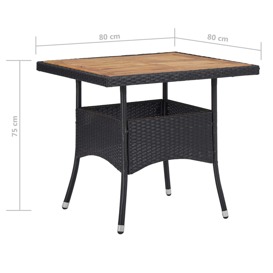 -Delige Tuinset Poly Rattan En Acaciahout 3 Zwart en bruin